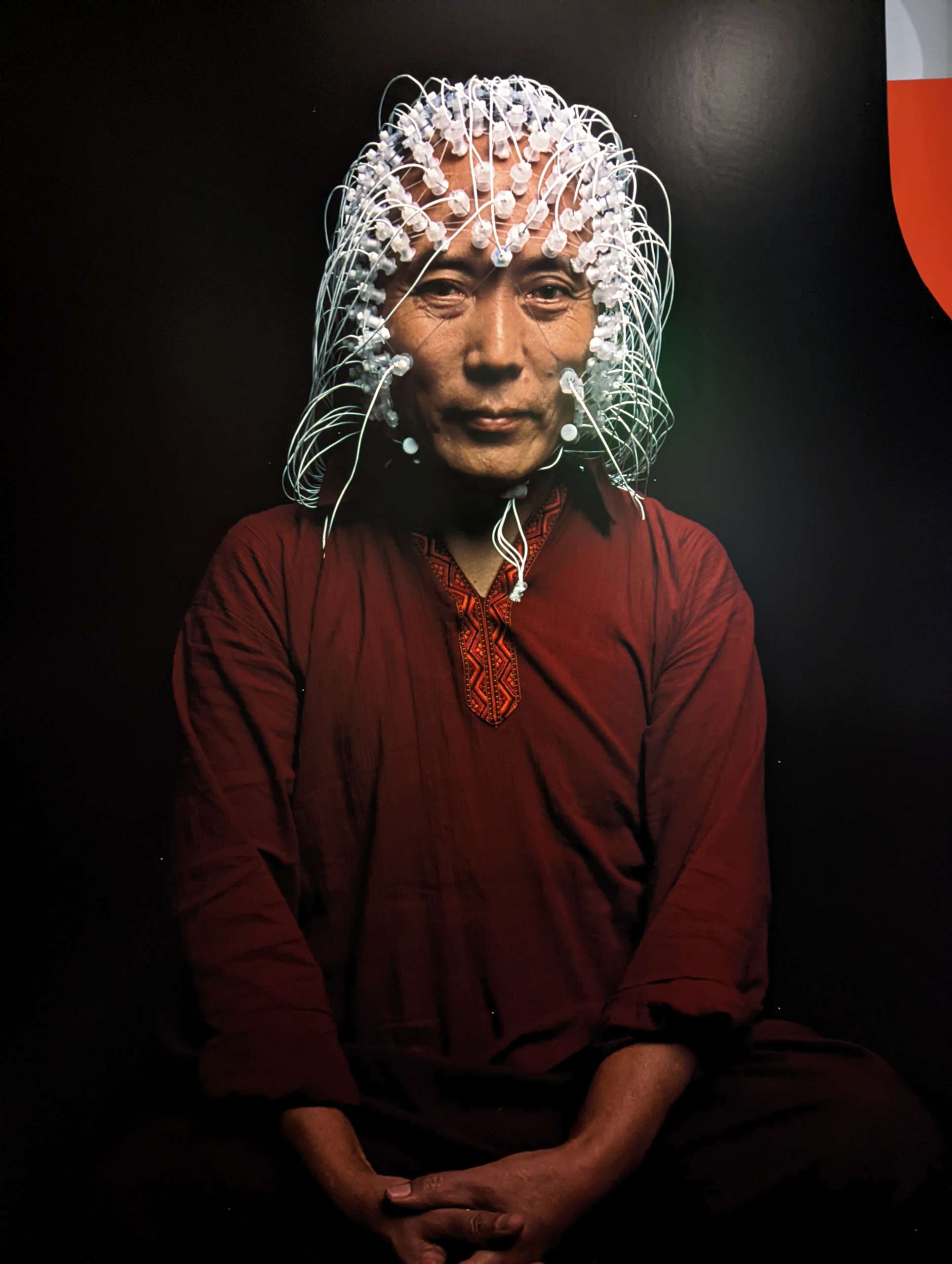 Buddhist monk wearing neural net